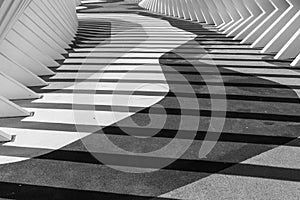 Geometric architectural pattern, shadows, and lines black and white for futuristic and model concepts and art work