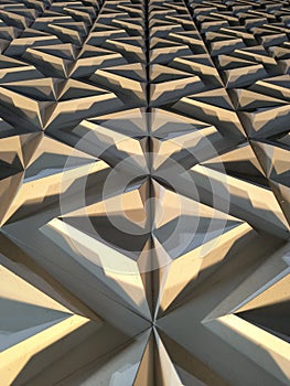 Geometric Architectural Pattern with Strong Shadows and Warm Light