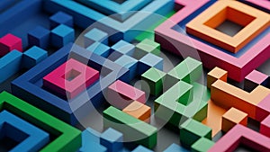 Abstract geometric design featuring colorful cubes and squares in a modern art style