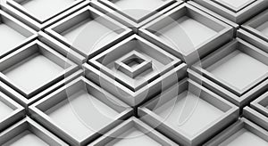 Geometric arrangement of nested squares forms a 3D grid, creating a repetitive