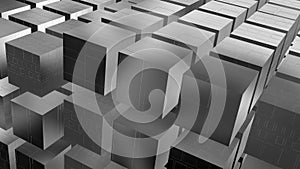 Geometric Array of silver cubes. Chrome cubes. 3d rendering illustration view 1 photo