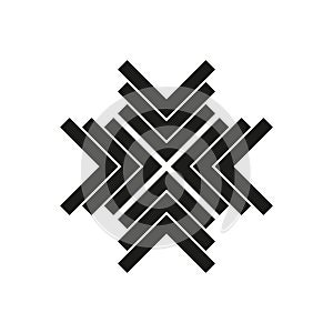 Geometric arrow pattern. Symmetrical abstract design. Black vector icon. Modern art element. photo