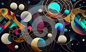 Geometric art cosmos graphic color sphere curves  generative ai