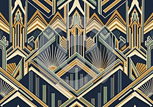 Geometric Art Deco pattern featuring symmetrical design elements. The composition includes angular