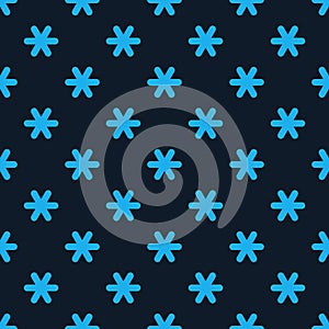 Geometric asterisk star or snowflake ornament, seamless pattern of asterisk. Stock vector illustration isolated on blue background