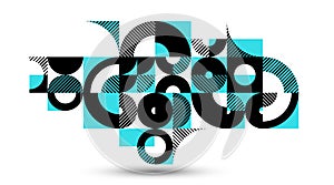 Geometric background composition, vector geometrical abstract stripy pattern, modular tiles with circles and triangles, trendy