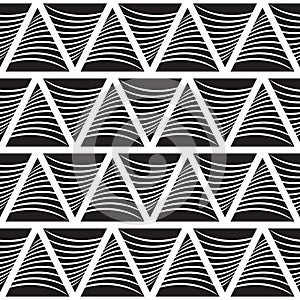 Geometric background design - triangles smooth stripes. Abstract seamless pattern in black and white colors. Vector illustration