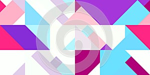 Geometric background pattern. Violet sky blue pink white. Seamless shambolic common triangles color geometric modernism style