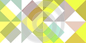 Geometric background pattern. Yellow scarlet brown mint green. Seamless different flat even color shapes minimal design