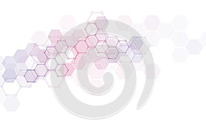 Geometric background texture with molecular structures and chemical compounds. Abstract background of hexagons pattern