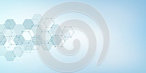 Geometric background texture with molecular structures and chemical compounds. Abstract background of hexagons pattern