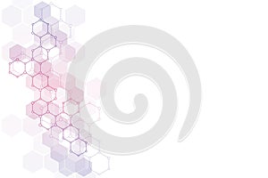 Geometric background texture with molecular structures and chemical compounds. Abstract background of hexagons pattern