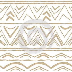 Geometric Beige horizontal Seamless repeat pattern with random rough broken line shapes on white background