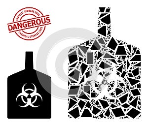 Geometric Biohazard Bottle Icon Mosaic and Textured Chemical Storage Zone Dangerous Stamp