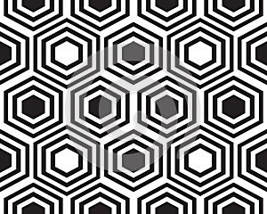 Geometric black hexagons seamless pattern