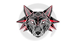 Geometric Black and Red Wolf Head, vector design Generative AI
