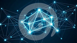 Geometric Blue Network Structure with Glowing Nodes on Dark Background connection