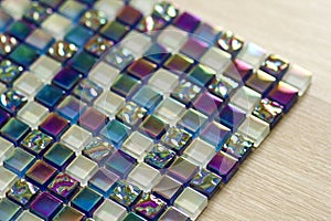 Geometric blue, purple and green mosaic tiles pattern. Wallpaper