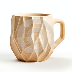 Geometric Brown Wooden Coffee Mug - 3d Cubist Faceting Design photo