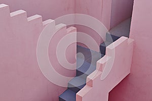 Geometric building stair detail. The red wall, La manzanera. Cal photo