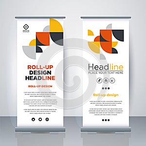 Geometric Business Roll Up. Standee Design. Banner Template. Presentation and Brochure. Geometric x-banner and flag-banner