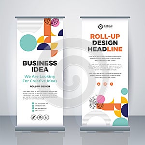 Geometric Business Roll Up. Standee Design. Banner Template. Presentation and Brochure. Geometric x-banner and flag-banner