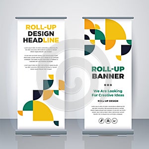 Geometric Business Roll Up. Standee Design. Banner Template. Presentation and Brochure. Geometric x-banner and flag-banner