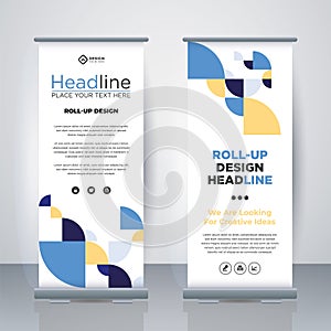 Geometric Business Roll Up. Standee Design. Banner Template. Presentation and Brochure. Geometric x-banner and flag-banner