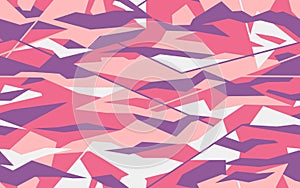 Geometric camo design in tender pink and purple colors. Camouflage pattern made in triangular shape . Seamless texure photo