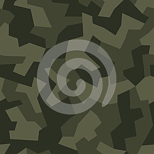 Geometric camo seamless pattern. Abstract military or hunting camouflage background. Khaki green color urban texture. Vector