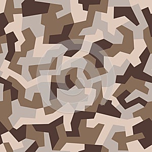 Geometric camouflage backdrop in sand and desert brown color. Vector seamless pattern