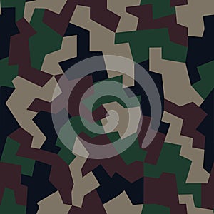 Geometric camouflage pattern background, seamless vector illustration. Urban clothing style, masking camo repeat print.