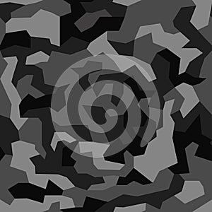 Geometric camouflage seamless pattern. Abstract modern camo, black and white modern military texture background. photo