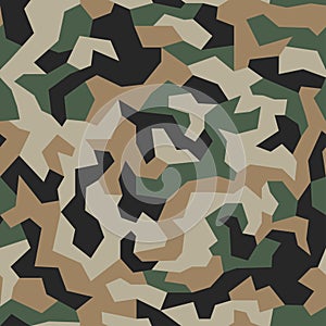 Geometric camouflage. seamless pattern. Abstract trendy army camo. Military urban texture in green brown black colors.