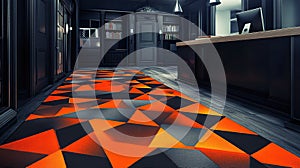 Geometric carpet hallway office reception design