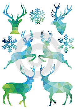 Geometric Christmas deer, vector set