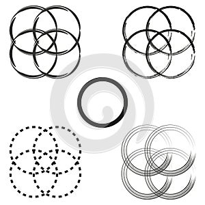 Geometric circle designs. Abstract pattern set. Black and white. Vector elements.