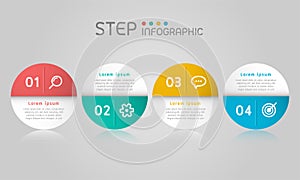 Geometric circle shape elements with steps,options,processes or workflow