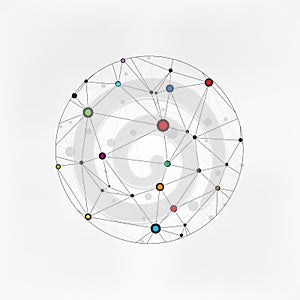 Geometric Circles Molecular. Wireframe connecting earth sphere. Globe connection concept. Globe structure connect. on gre