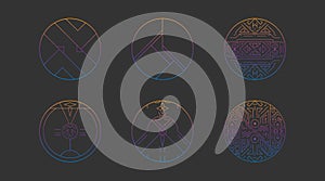 Geometric circles shapes, abstract art vector deco frames. Hipster trendy line style 1920 design. Luxury cover graphic poster