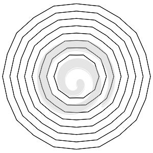 Geometric circular element with concentric, radial, radiating lines. Abstract circular element