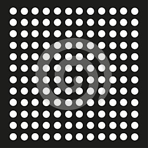 Geometric circular grid. Monochromatic dot pattern. Abstract dark background. Vector square array.