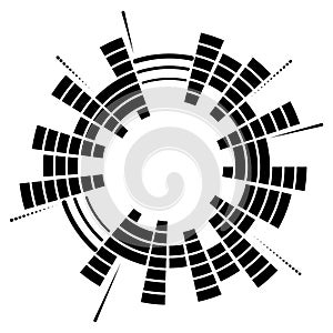Geometric circular neon equalizer. Eq round audio soundwaves. Round music equalizer scale. Vector illustration.