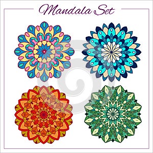 Geometric circular ornament set. Colorful vector mandalas for decoration printing, design, logo, yoga, indian and arabic