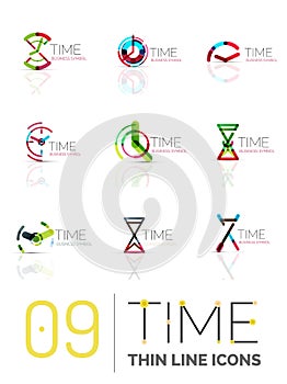 Geometric clock and time icon set