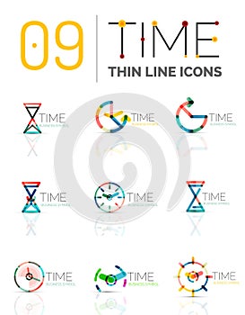 Geometric clock and time icon set