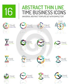 Geometric clock and time icon set