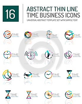 Geometric clock and time icon set