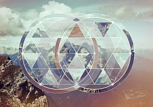 Geometric collage with the mountains and forest