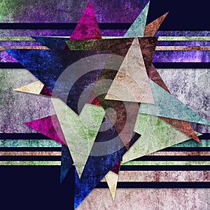 Geometric collage with overlapping triangles with vintage texture